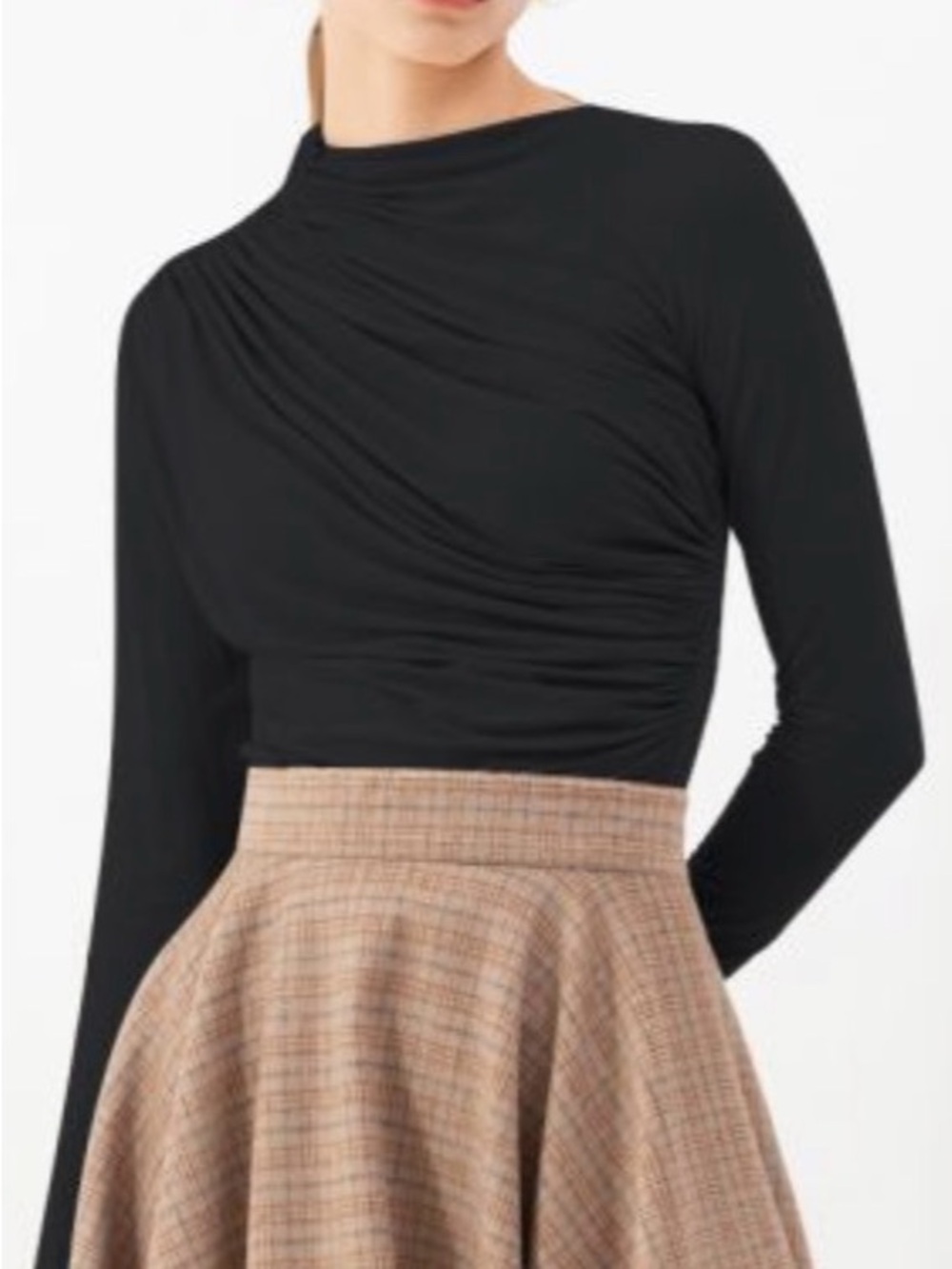 Womens Black Ruched Long-Sleeve Top